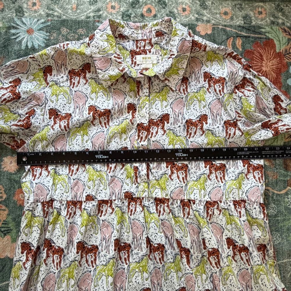 Maeve by Anthropologie Horse Print Tiered Midi Shirt Dress Cotton Multi Large - Picture 4 of 8